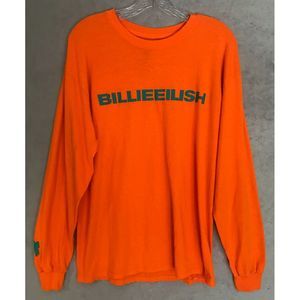 Billie Eilish‎ Logo Concert Tour T-Shirt Long Sleeve Orange Unisex Size Large